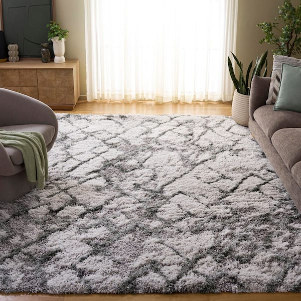 Horizon Shag 7 ft. x 7 ft. Square Ivory/Green Abstract Diamond Area Rug