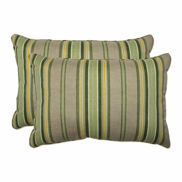 Pillow Perfect Stripe Green Rectangular Outdoor Lumbar Throw Pillow 2-Pack