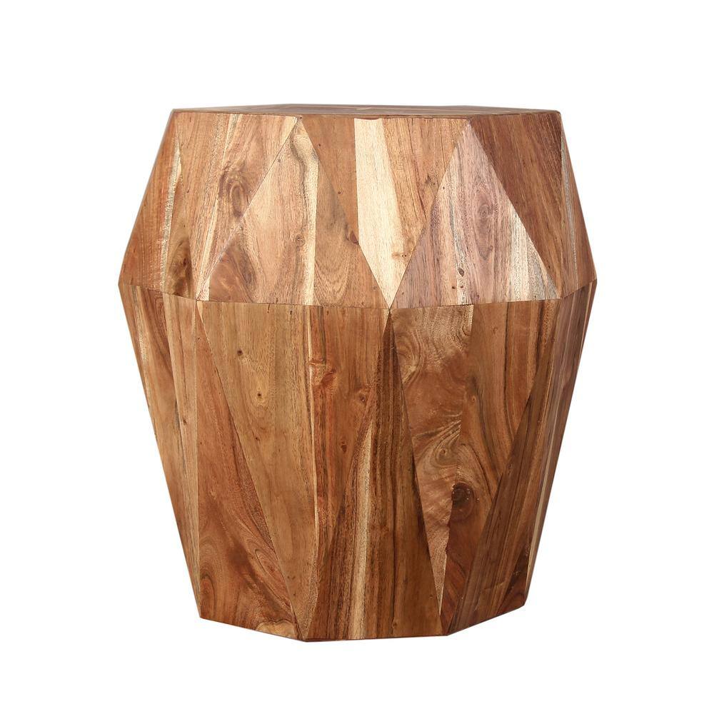 Artisanal Octagon Top Acacia Wood Side Table, Natural Brown