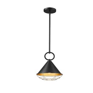 9.6 IN.60-Watt 1-Light Black Finish Pendant Light with Metal Shade, No Bulbs Included