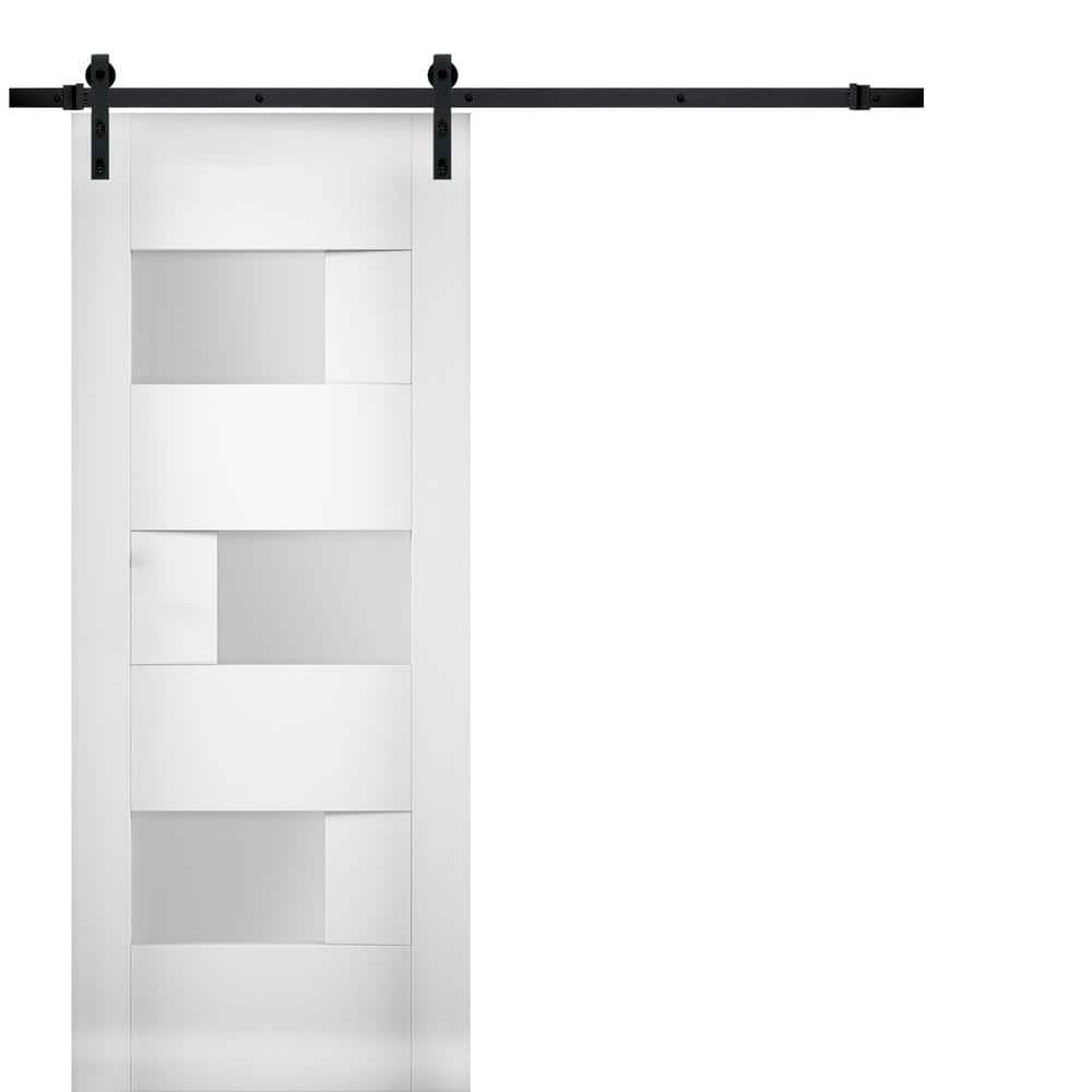 Assembly Required 18 in. x 84 in. Single Panel White Solid MDF Sliding Door with Barn Black Hardware price history on PriceWatchPro