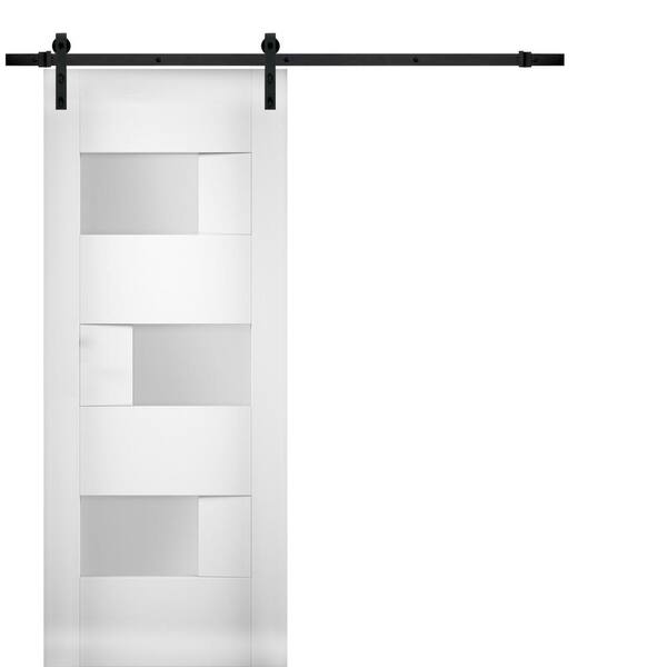 VDOMDOORS 30 in. x 84 in. Single Panel White Solid MDF Sliding Door with Barn Black Hardware