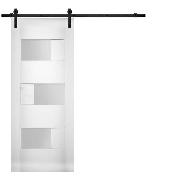 VDOMDOORS 30 in. x 84 in. Single Panel White Solid MDF Sliding Door with Barn Black Hardware