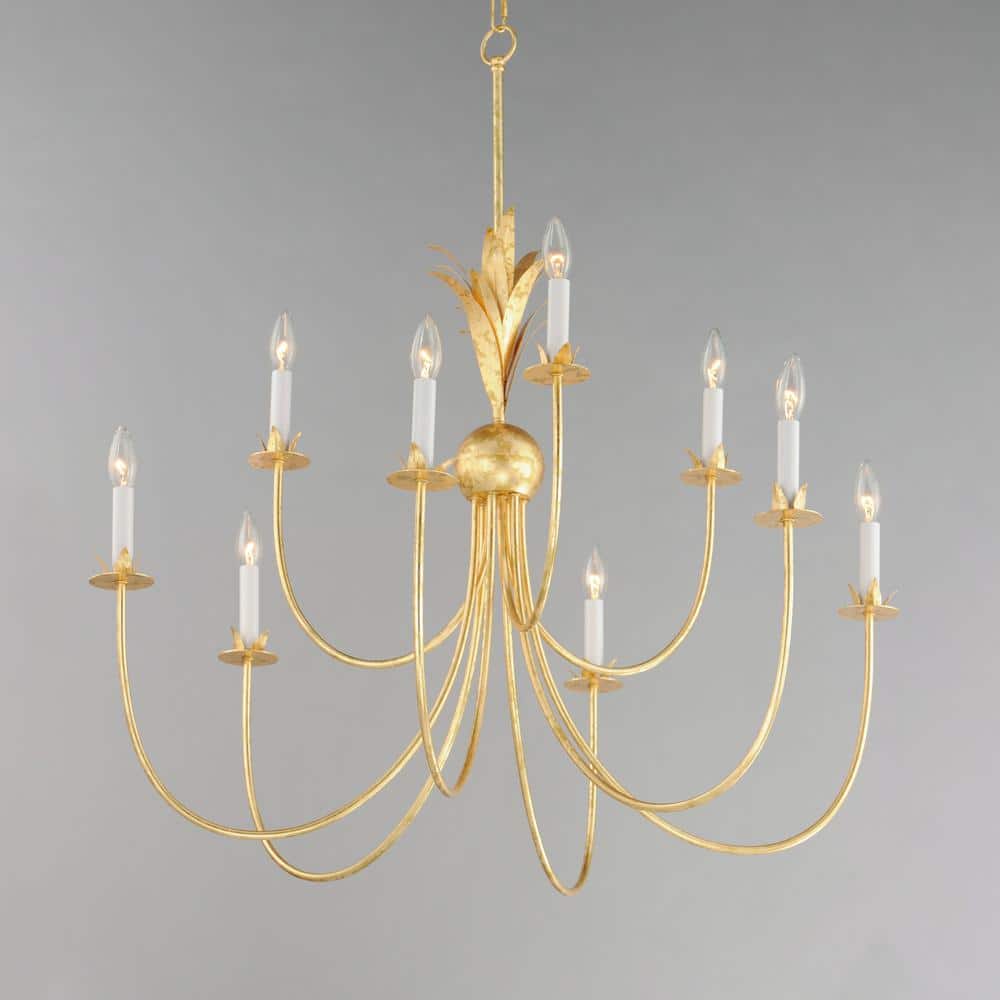 Gold Leaf 9-Light Candle Style Chandelier with Metal Tubes