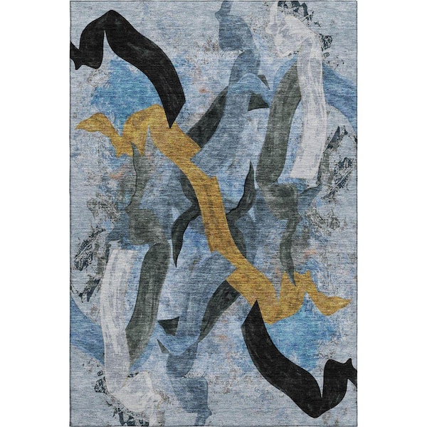 Mayfield Premium Machine Washable Abstract AMF2191 Denim 10 ft. x 14 ft. Area Rug
