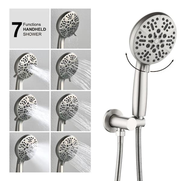 Single-Handle 1-Spray 10 in. Wall Mount Rainfall Dual Shower Heads with Spout in Brushed Nickel (Valve Included)