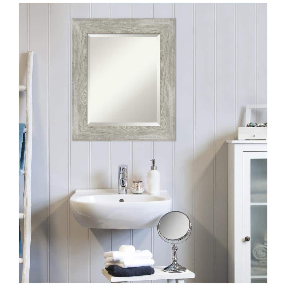 Dove Greywash Rustic Woodgrain 22" x 26" Bathroom Vanity Mirror