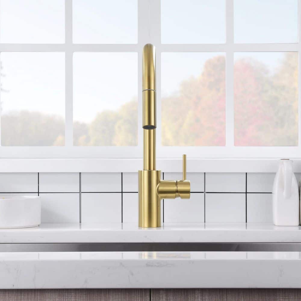 Brushed Gold Single Handle Pull Down Kitchen Faucet