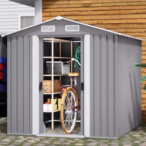 6 ft. W x 6 ft. D Galvanized Steel Outdoor Metal Storage Shed with Double Doors, Patio Garden Tool Shed (37.81 sq. ft.)