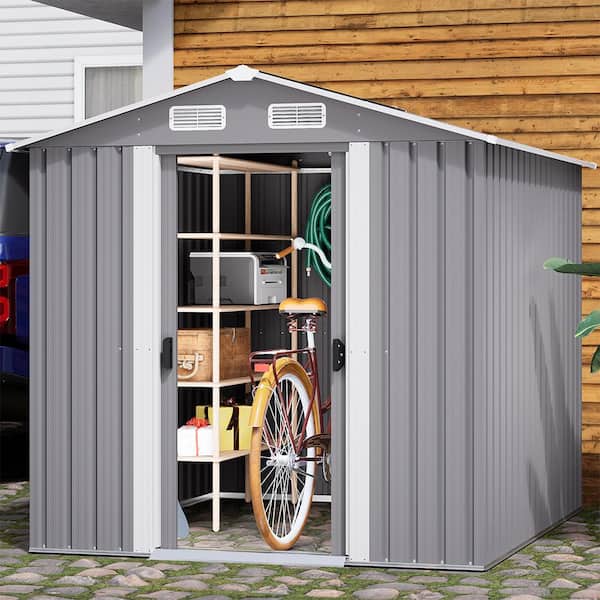 BTMWAY 6 ft. W x 6 ft. D Galvanized Steel Outdoor Metal Storage Shed with  Double Doors, Patio Garden Tool Shed (37.81 sq. ft.)  CXXWE-GI38709W230-MShed01 - The Home Depot