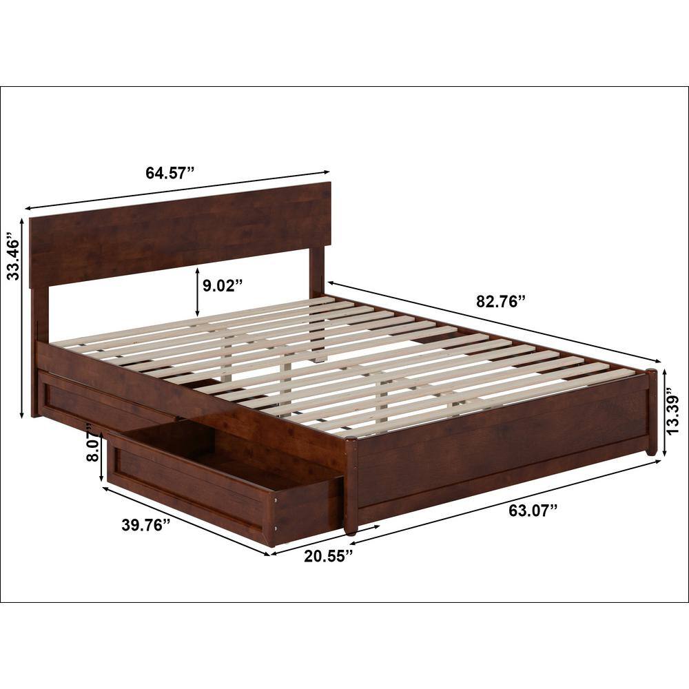 Wesley Walnut Queen Wood Platform Bed with Storage Drawers
