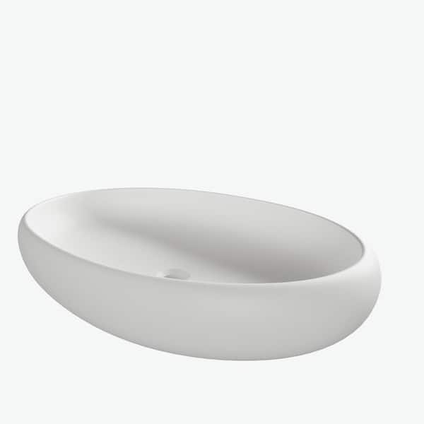 castellousa Graziano Matte White Solid Surface Oval Vessel Sink