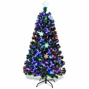 Costway 7 ft. Pre-Lit Artificial Christmas Tree Fiber Optic with Multi ...