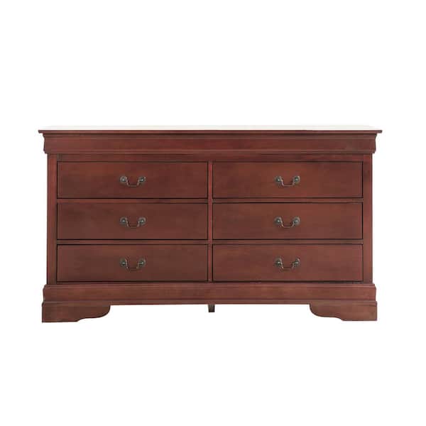 AndMakers Louis Phillipe 6-Drawer Cherry Double Dresser (33 in. x 60 in. x 18 in.)