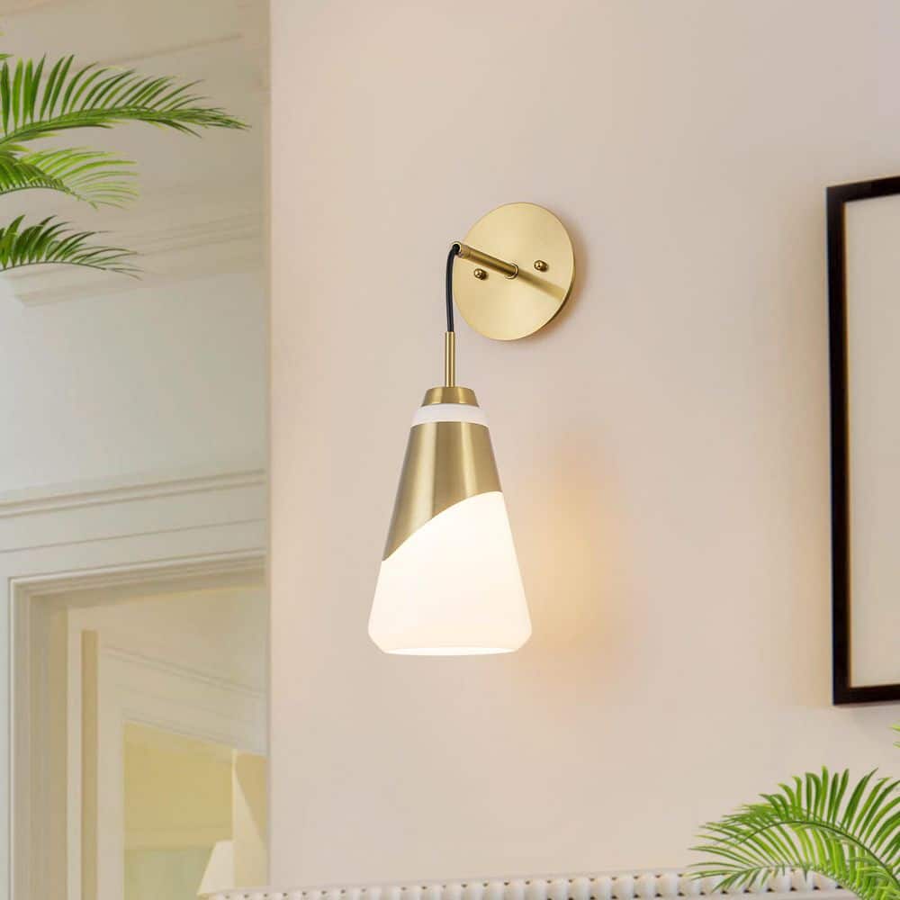 6 in. 1-Light Modern Gold Cone-Shaped Wall Sconce with White Glass Shade for Living Room, Hallway price history on PriceWatchPro