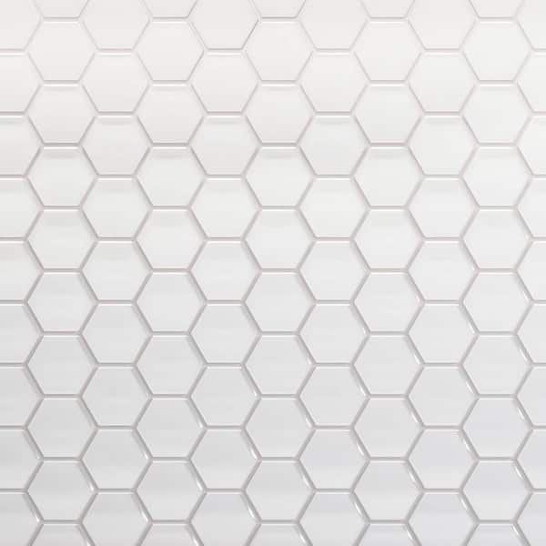 3 in. Beehive 5 in. x 6 in. Hexagon Soft Ivory Gloss Glass Mesh-Mounted Mosaic Tile Sample