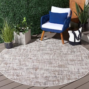 Courtyard Ivory/Dark Gray Brown 7 ft. Round 2-Toned Marle Indoor/Outdoor Area Rug