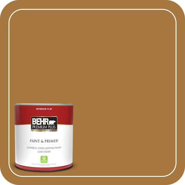 BEHR PREMIUM PLUS 1 qt. #MQ4-06 Invitation Gold Flat Low Odor Interior Paint & Primer
