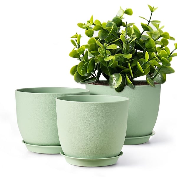 Unbranded Plant Pot 10 in./9 in./8 in., Green Plastic for Indoor/Outdoor Plants with Drainage Hole, Flower Pots (3-Pack)