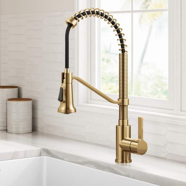 Britt Commercial Style 2-Function Single Handle Pull Down Sprayer Kitchen Faucet in Spot-Free Brushed Brass