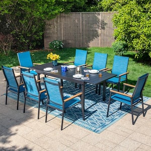 Black 9-Piece Metal Outdoor Patio Dining Set with Extendable Table and Stackable Aluminum Chairs