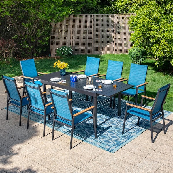 PHI VILLA Black 9-Piece Metal Outdoor Patio Dining Set with Extendable ...