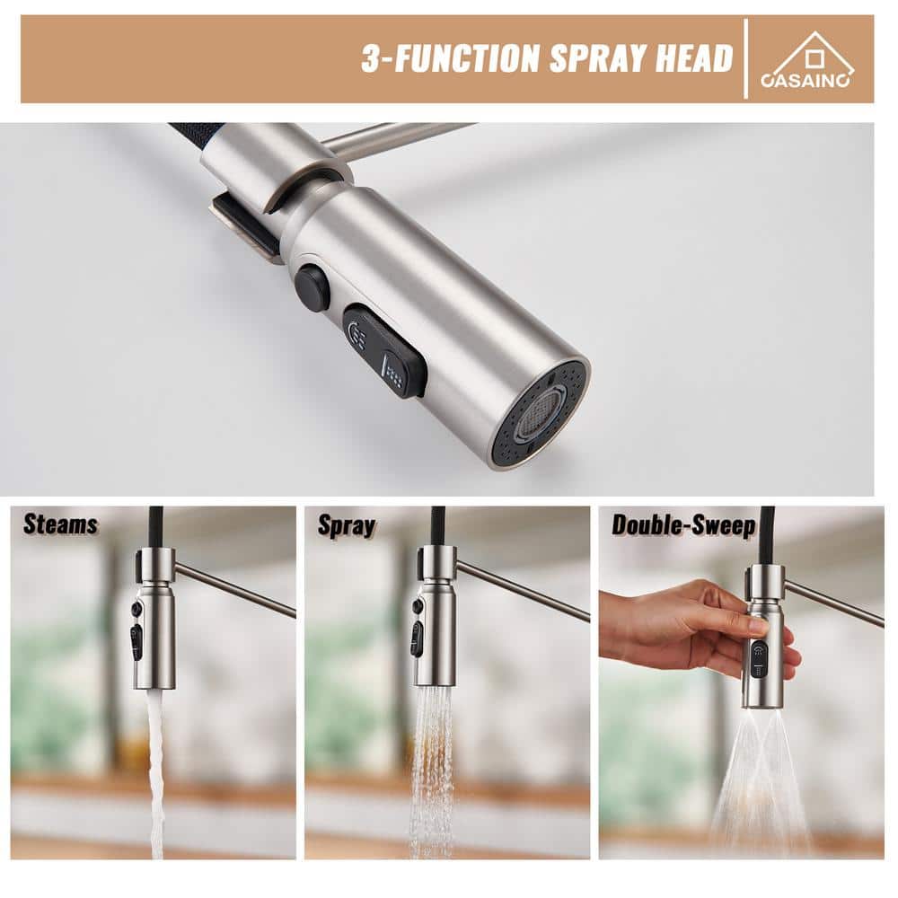 Brushed Nickel Pull Down Kitchen Faucet with Deck Plate