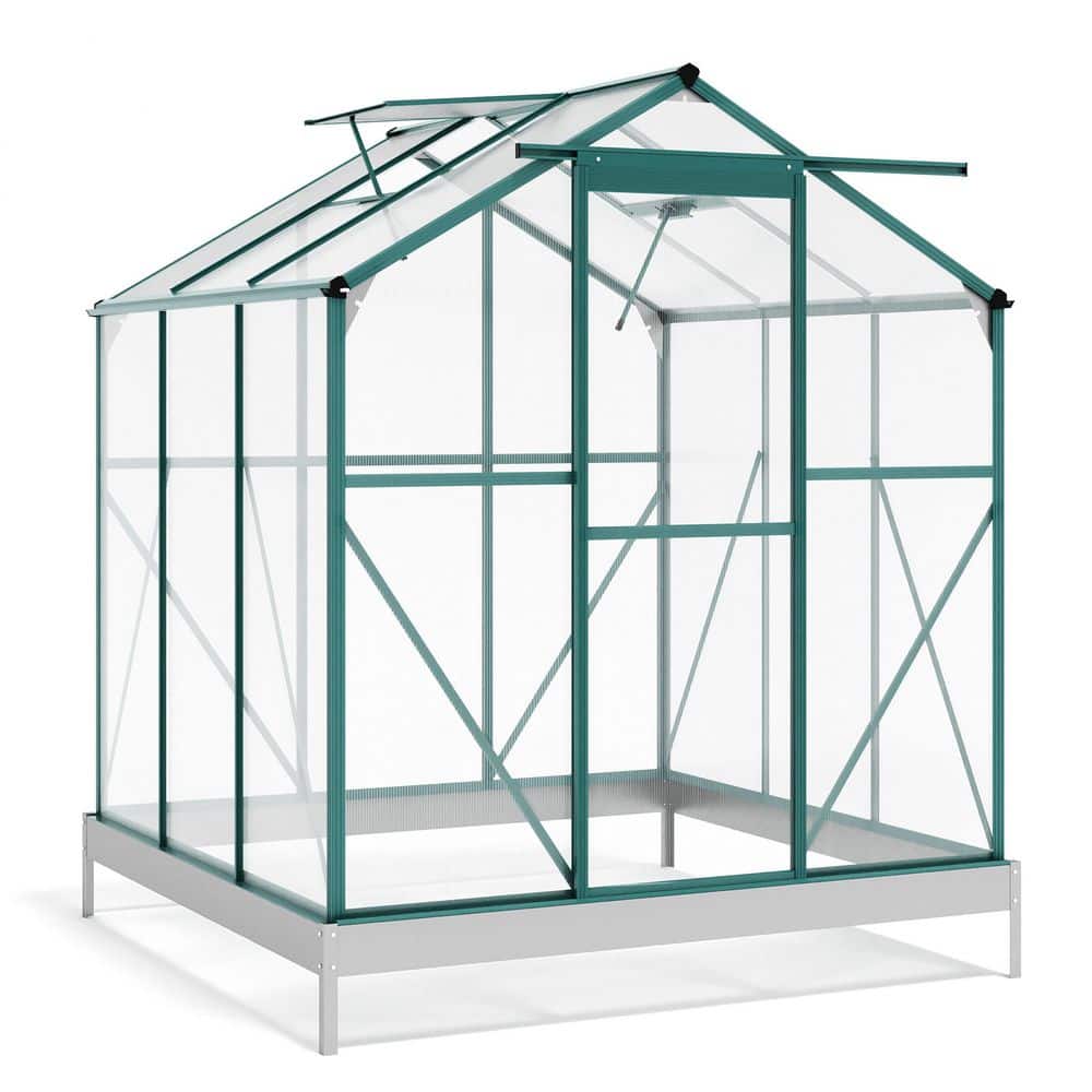 6.2 ft. W x 6.3 ft. D Outdoor Patio Walk-in Polycarbonate Greenhouse with 2
