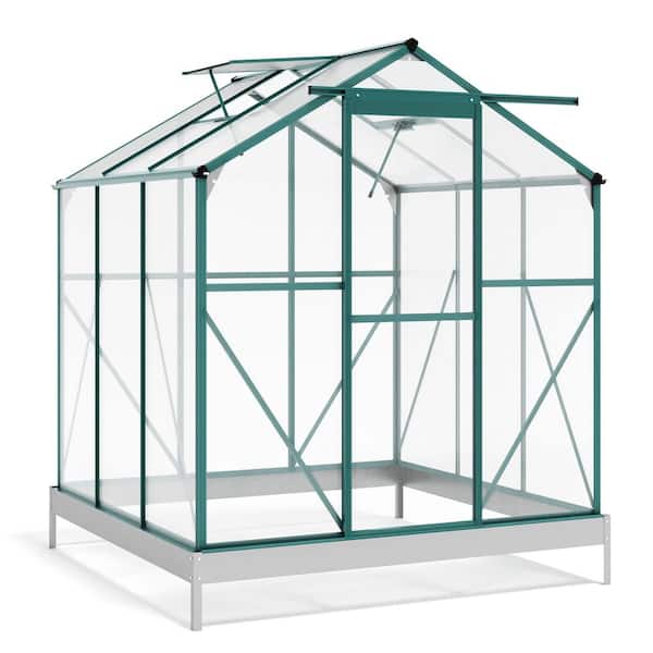 Unbranded 6.2 ft. W x 6.3 ft. D Outdoor Patio Walk-in Polycarbonate Greenhouse with 2 Windows and Base