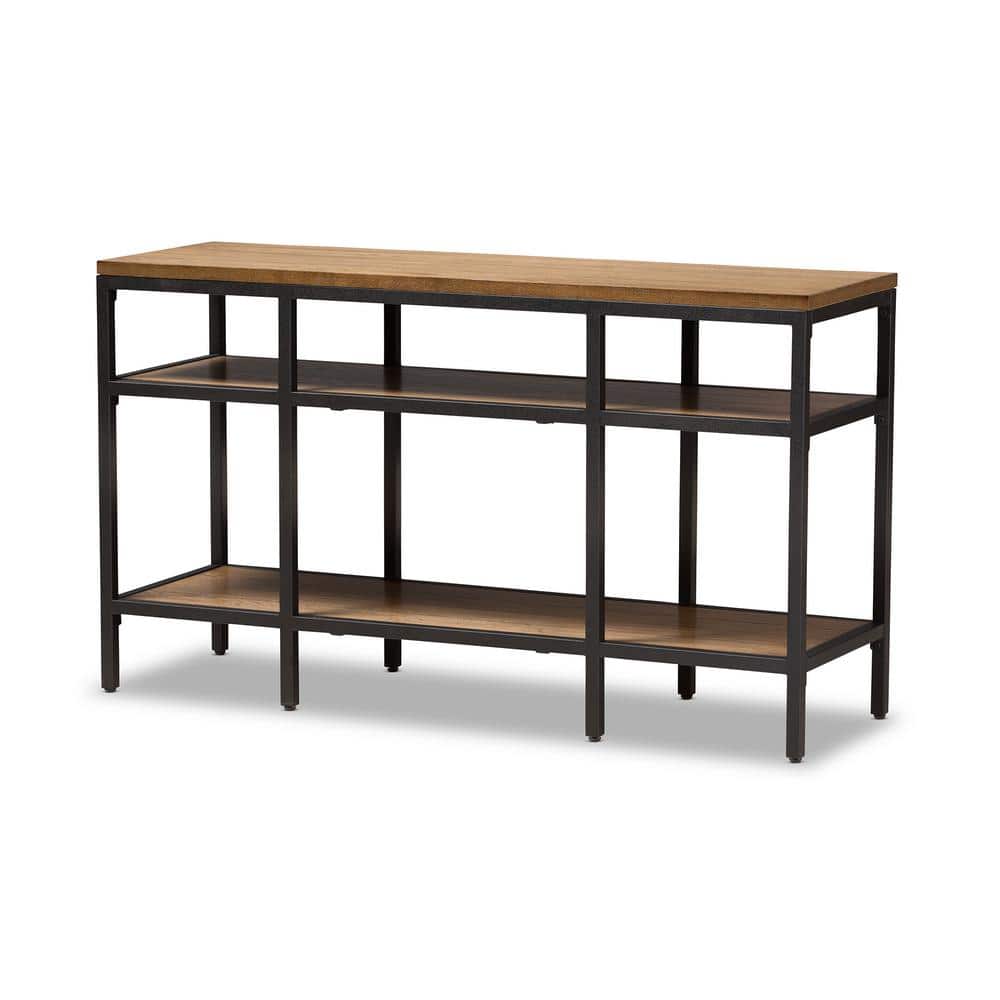 Caribou Oak Brown and Black Metal Rustic Industrial Console Table with Storage