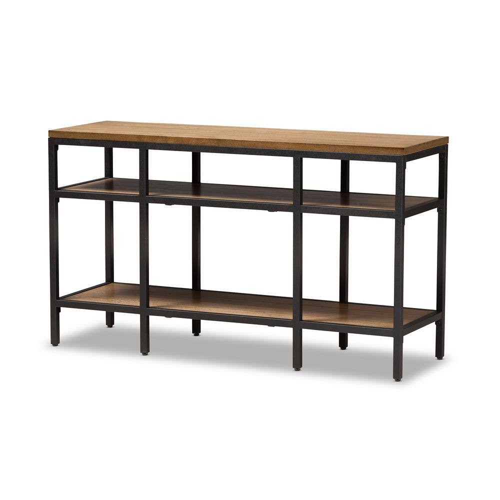 Caribou Oak Brown and Black Metal Rustic Industrial Console Table with Storage
