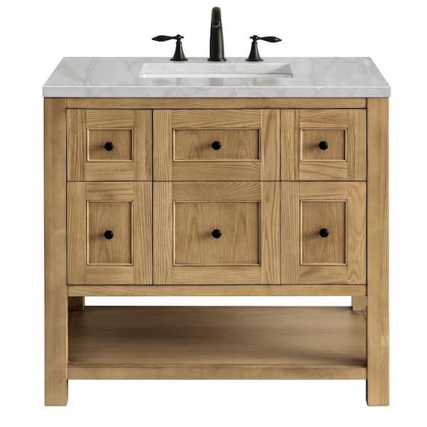 James Martin Vanities Breckenridge 36.0 in. W x 23.5 in. D x 34.2 in. H Single Bathroom Vanity Light Natural Oak and Victorian Silver Top