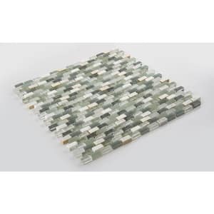 Tino Rodin Green/Clear/White, 11.25 in. x 12.25 in. Random Brick Marble, Shell & Glass Mosaic Tile 4.8 SQF Sold by Case