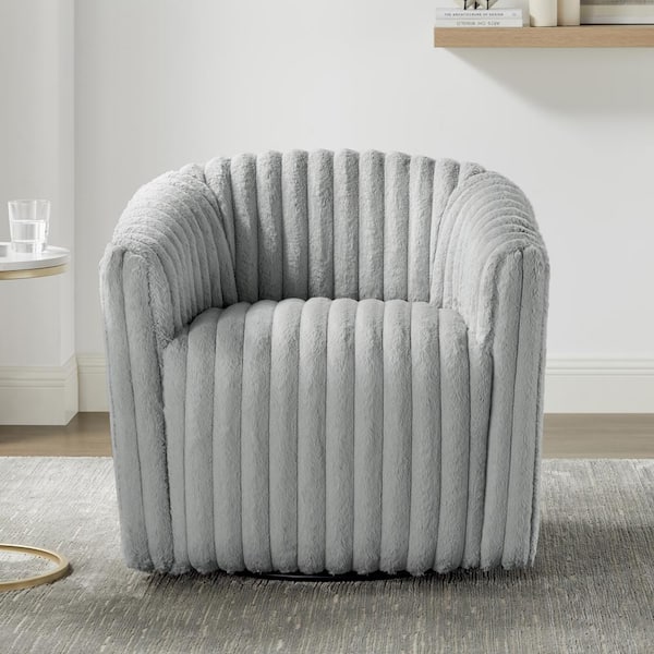 Audrey Ultra Plush Wide Cord-Like Polyester Fabric Swivel Barrel Chair in Gray