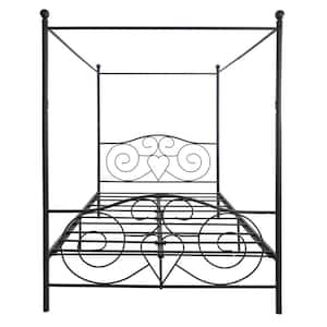 61 in. W Black Frame Metal Queen-Size Canopy Bed with Vintage Style Headboard and Footboard Easy Assembly for Bedroom