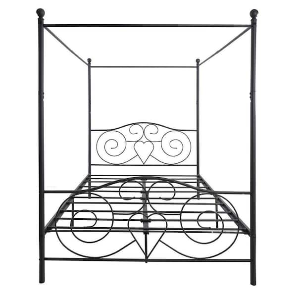 Westsky 61 in. W Black Frame Metal Queen-Size Canopy Bed with Vintage Style Headboard and Footboard Easy Assembly for Bedroom