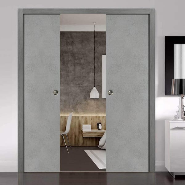 Planum 0010 72 in. x 96 in. Flush Concrete Finished Wood Sliding Door with Double Pocket Hardware