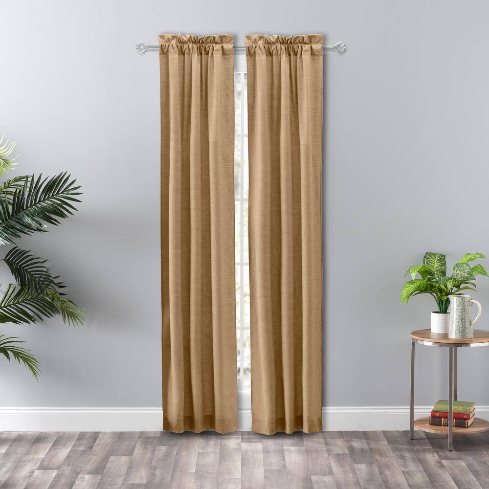 Tan Light-Filtering Cotton Polyester Rod Pocket Curtains
