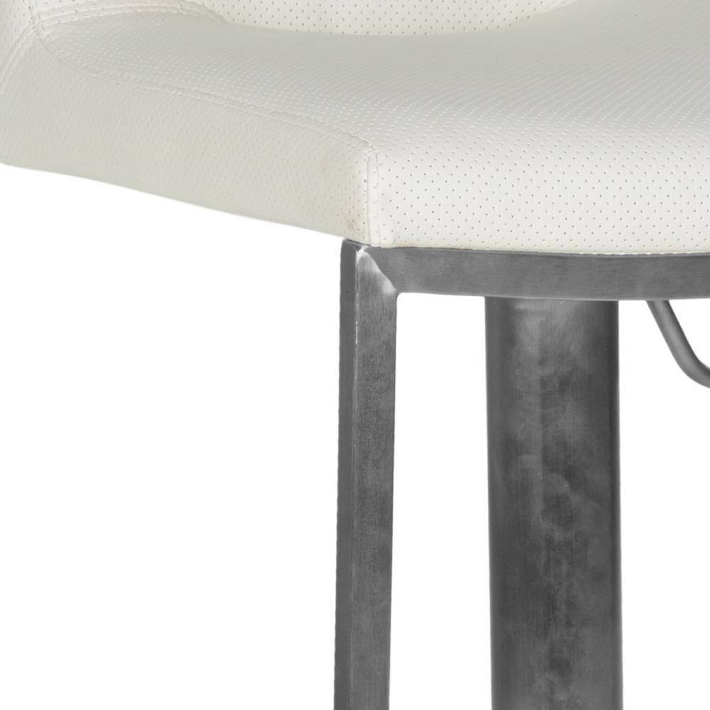 White Adjustable Swivel Leather and Metal Bar Stool