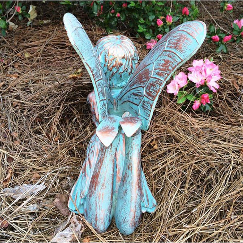 Bronze Patina Dreamer Fairy Garden Statue, 11" x 6" x 14"