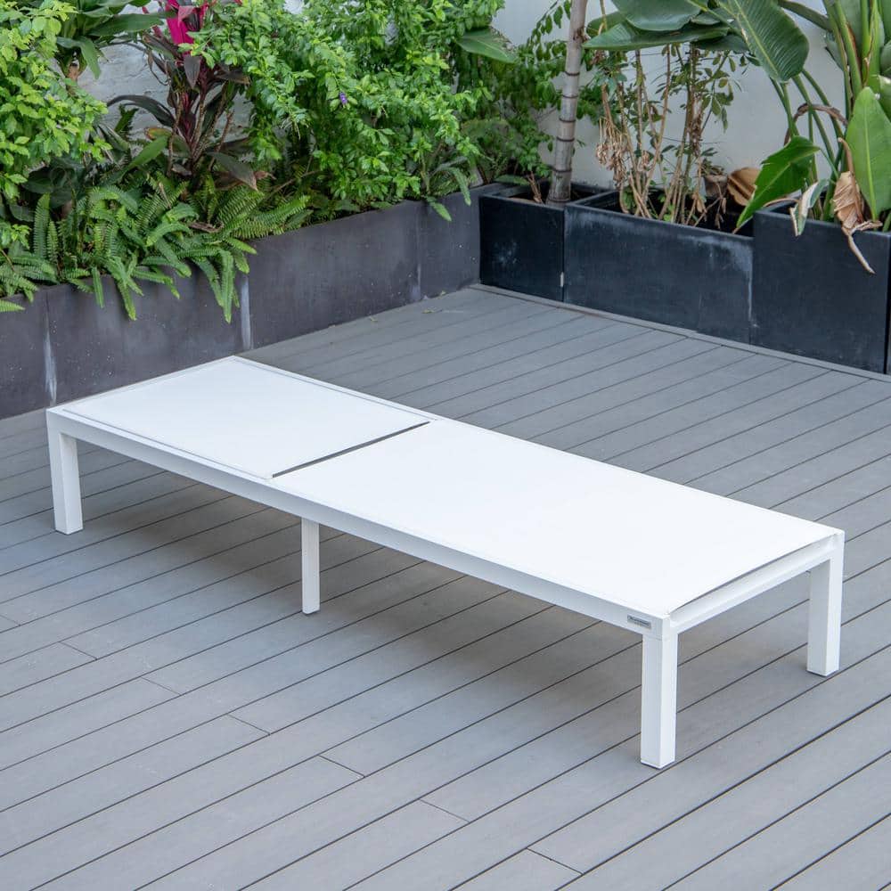 Marlin White Aluminum Patio Chaise Lounge Chair Set with Fire Pit Table