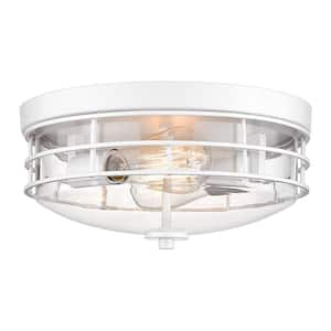 13 in. 2-Light White Flush Mount with Clear Glass Shade and No Bulbs Included