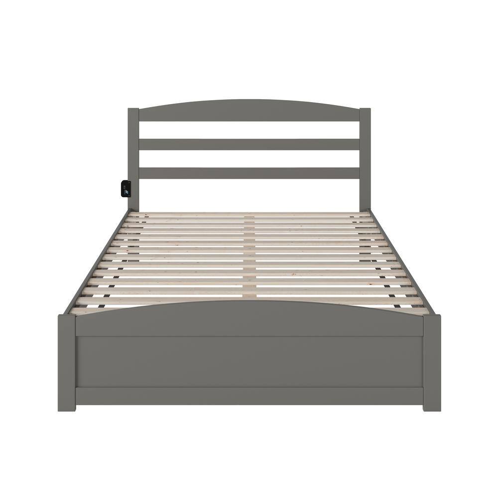 Gray Solid Wood Queen Platform Bed with Slatted Headboard