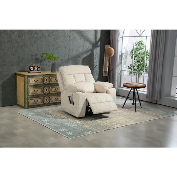 Z-joyee Beige Velvet Recliners High Density Foam Old Age Electric