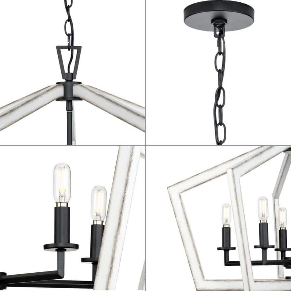 Matte Black and White Geometric Cage Chandelier