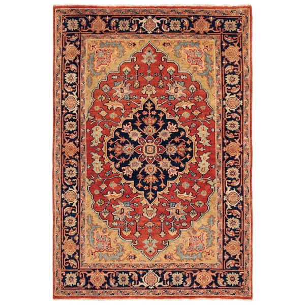 Heriz 4 ft. x 6 ft. Red/Multi Medallion Area Rug