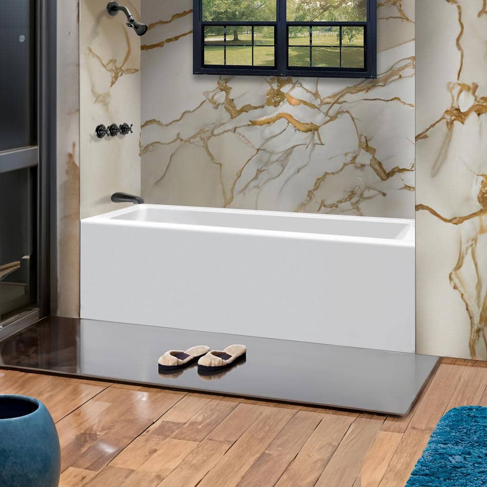 Glossy White Acrylic Alcove Soaking Bathtub with Apron Front, 60" x 30"