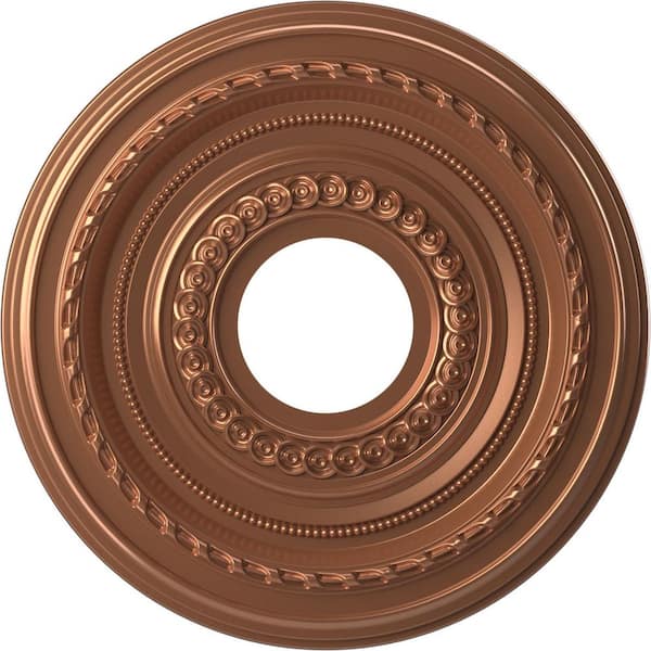 Ekena Millwork 13" OD x 3-1/2" ID x 3/4" P Cole Thermoformed PVC Ceiling Medallion (Fits Canopies up to 4-1/4"), Bright Coat Rose Gold