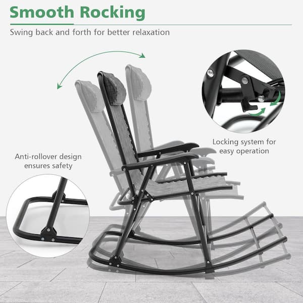 Costway Grey Metal Folding Zero Gravity Outdoor Rocking