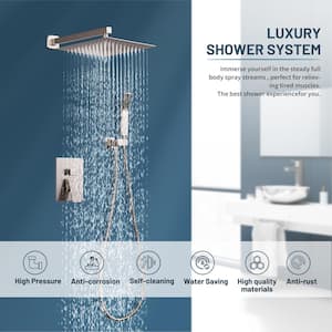 Rain 1-Spray Shower Kits 10 in. Shower System with Valve 1.8 GPM Pressure Balance Dual Shower Heads in Brushed Nickel